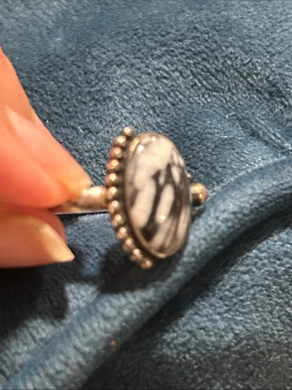 Handcrafted Silver Ring White Buffalo Turquoise Store Size 7.75